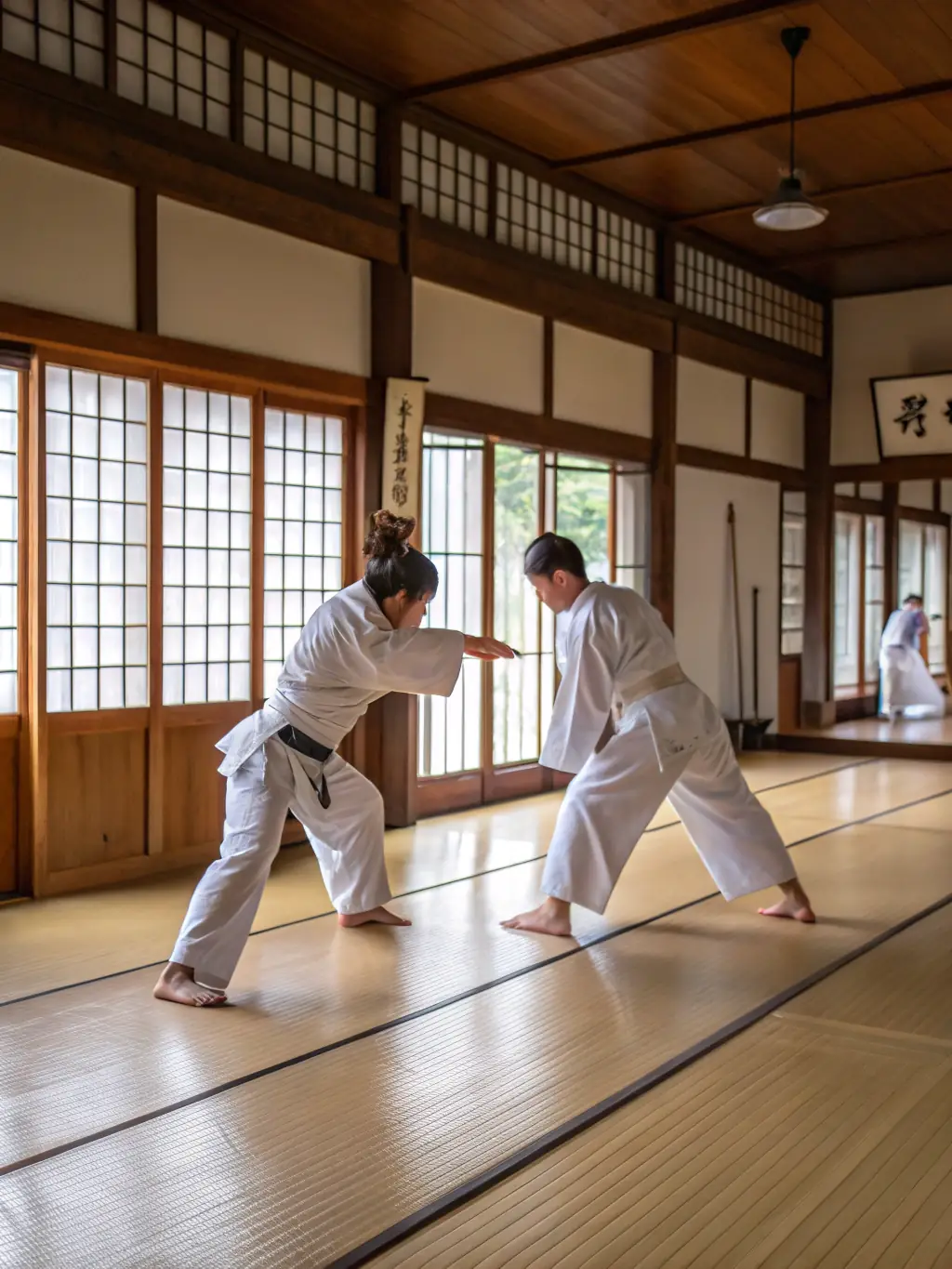 A serene image of kendo practitioners in full gear, emphasizing the tradition and focus required in kendo training at EVREUX JUDO.