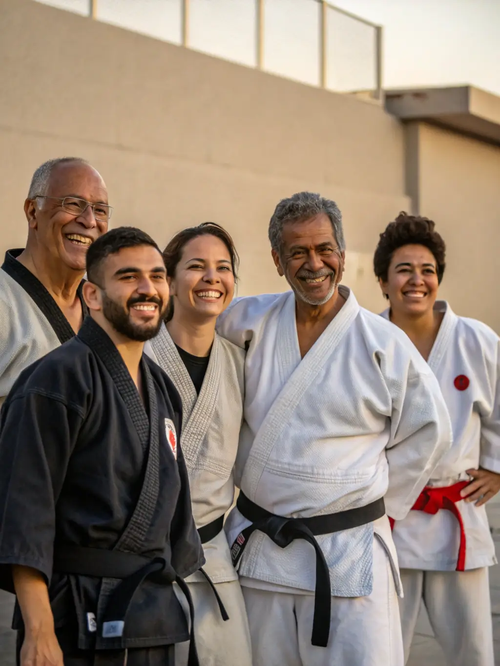 A group photo of participants from all programs (judo, jujitsu, kendo), highlighting the inclusive community and diverse skill sets at EVREUX JUDO.