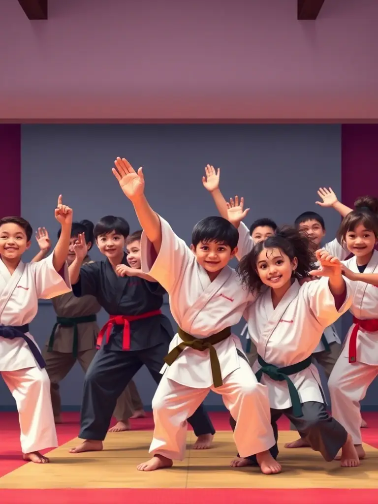 A group of students helping each other learn a new technique, demonstrating teamwork and mutual support within the EVREUX JUDO community.